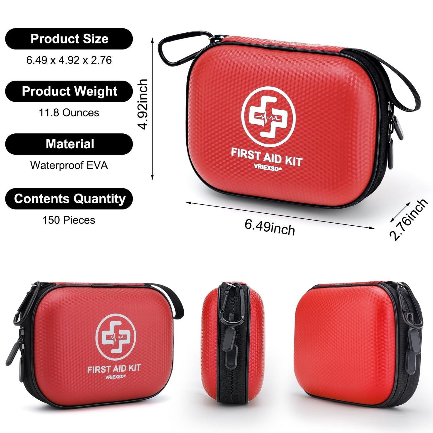 150 Piece Mini First Aid Kit   Waterproof Hard Shell for Home, Travel, Camping &2