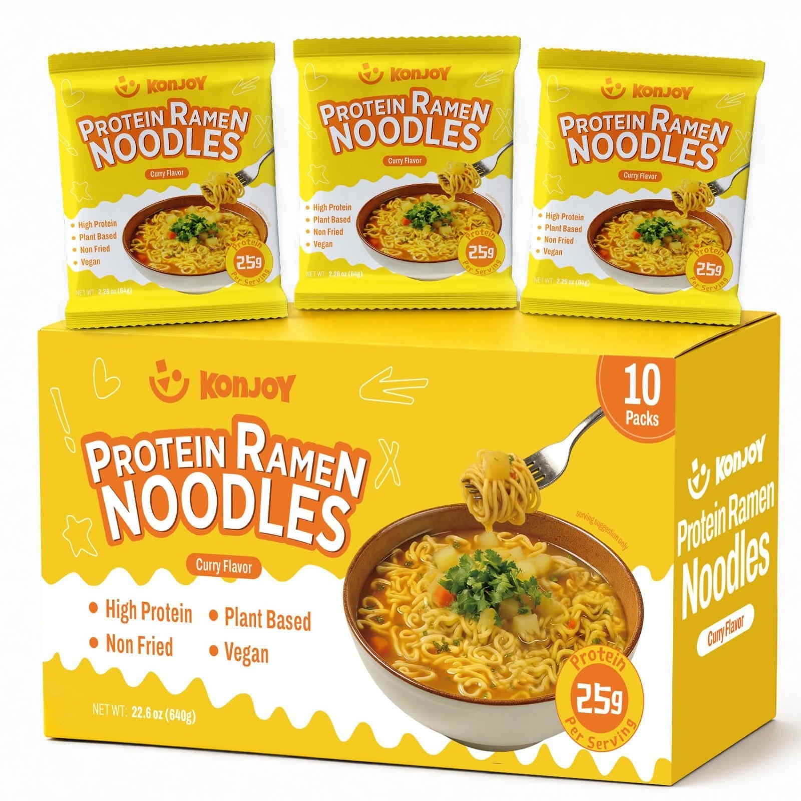 High Protein Vegan Ramen Noodles - Curry Flavor, 10 Pack, Low Fat, Quick Meal1