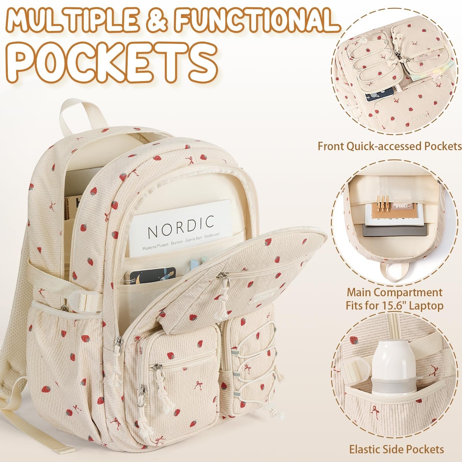 Stylish Corduroy Backpack Set for Girls   3PCS Kids Backpack with Lunch Box3