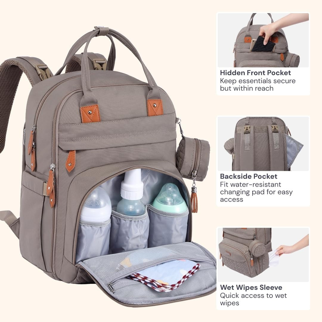 Multi Function Water Resistant Diaper Bag Backpack   Baby Travel Tote, Changing3