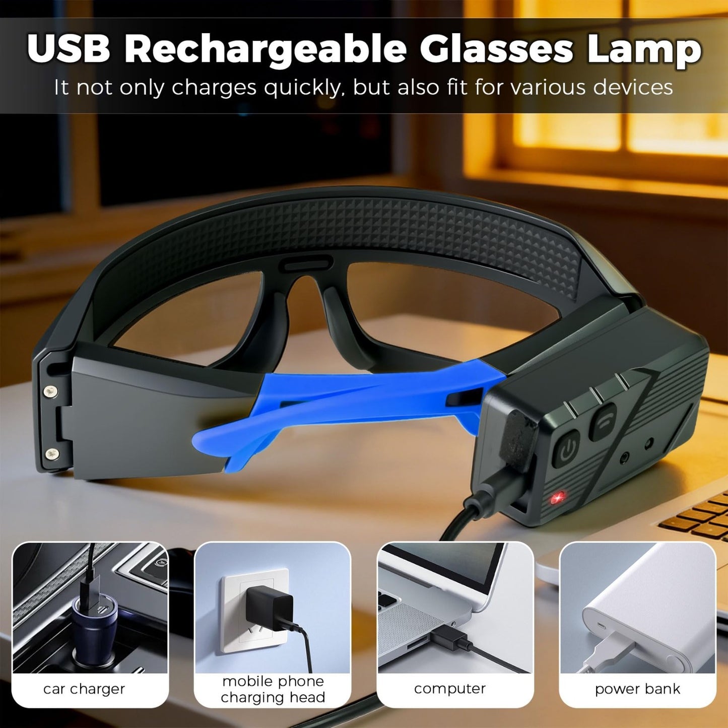 Adjustable Motion Sensor Headlamp Glasses   Rechargeable Safety Light for Campin4
