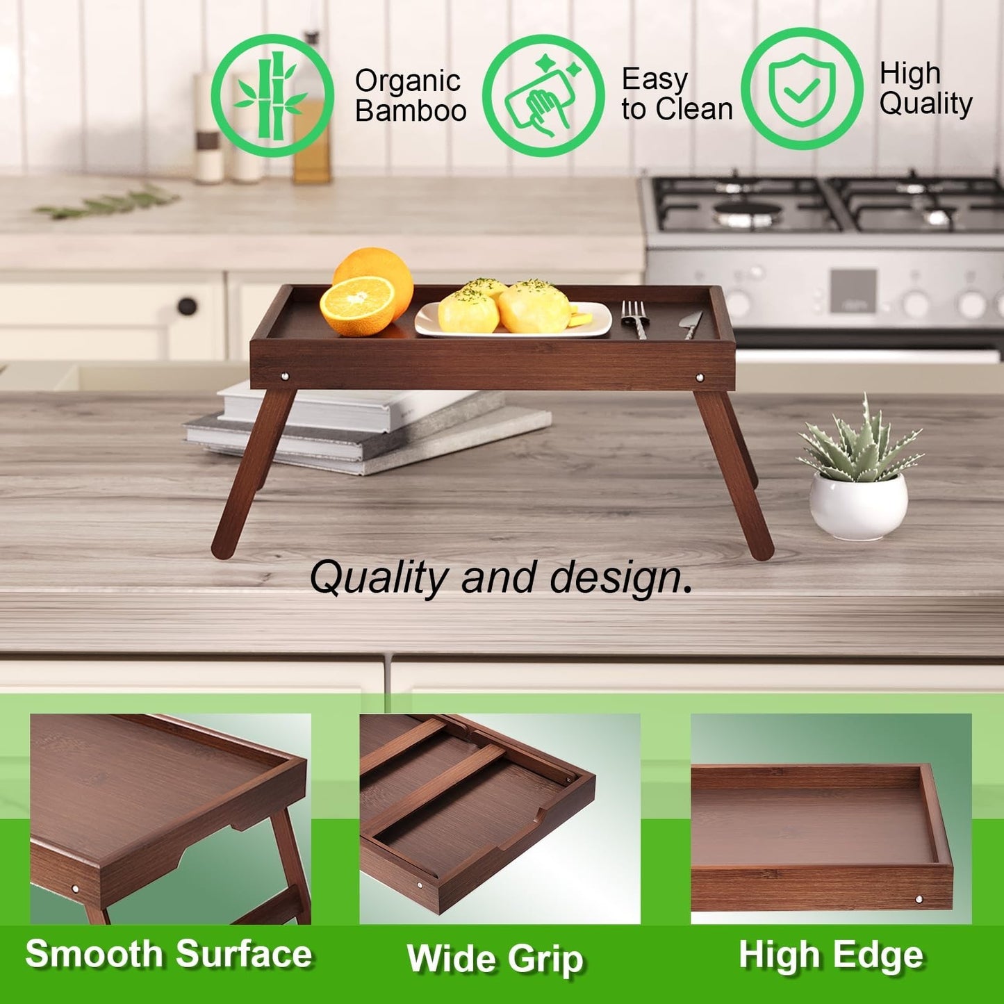 2 Pack Bamboo Folding Bed Tray Tables - Versatile Breakfast & Laptop Trays2