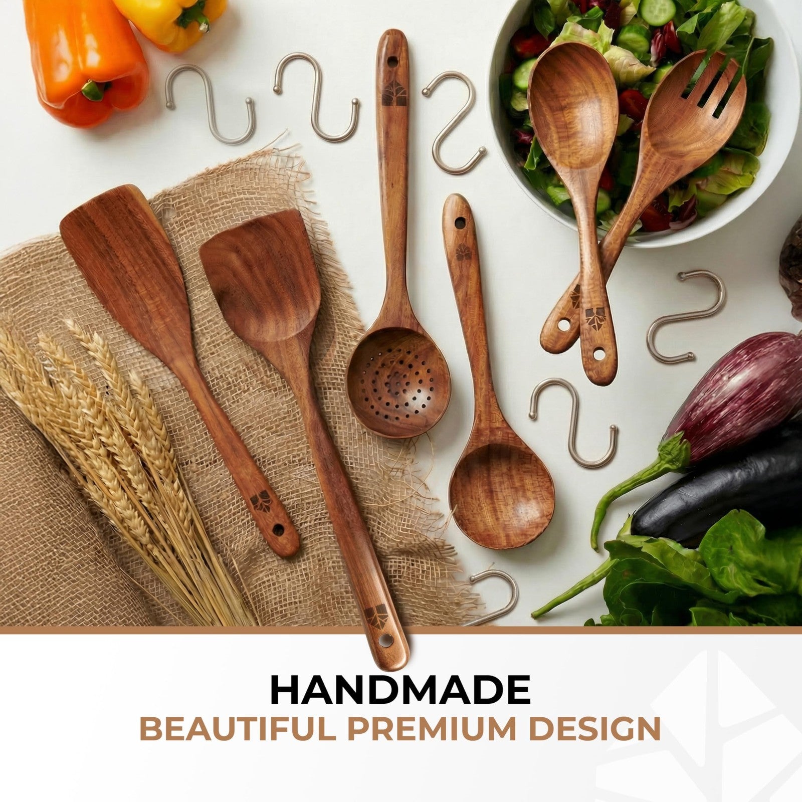 Premium Teak Wooden Cooking Spoons Set   6 Pcs, Durable, Nonstick, Heat Resistan2