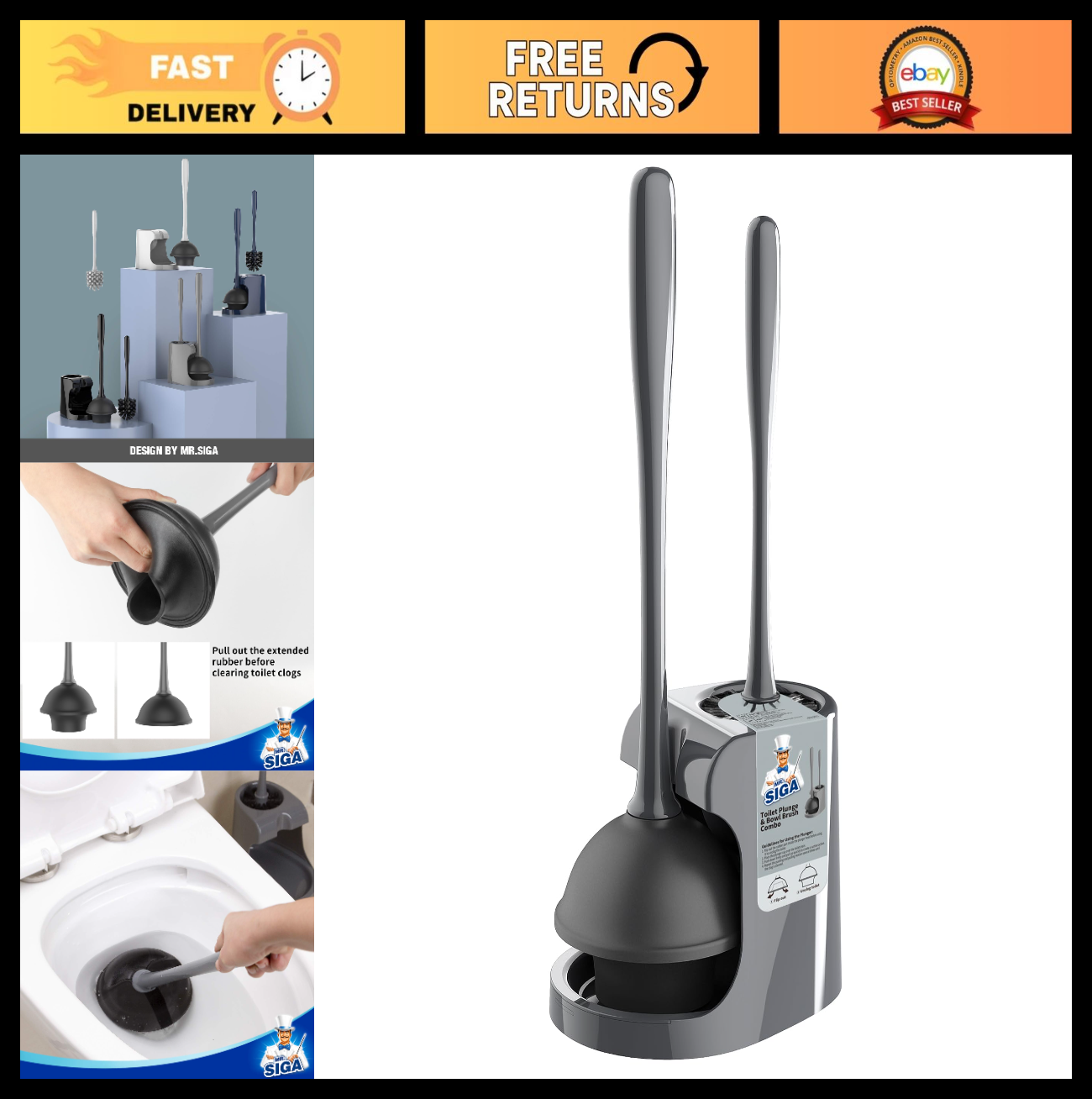 Toilet Plunger and Bowl Brush Combo Set | Heavy Duty Bathroom Cleaning Tools, Gr0
