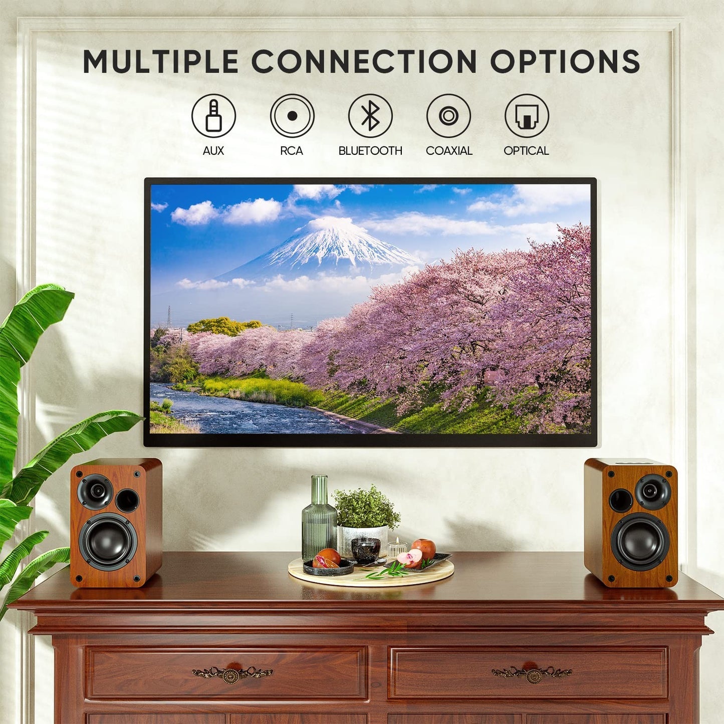 30W Bluetooth Bookshelf Speakers, 3.75" Woofer, Optical/Aux/Aux Inputs, TV/PC4