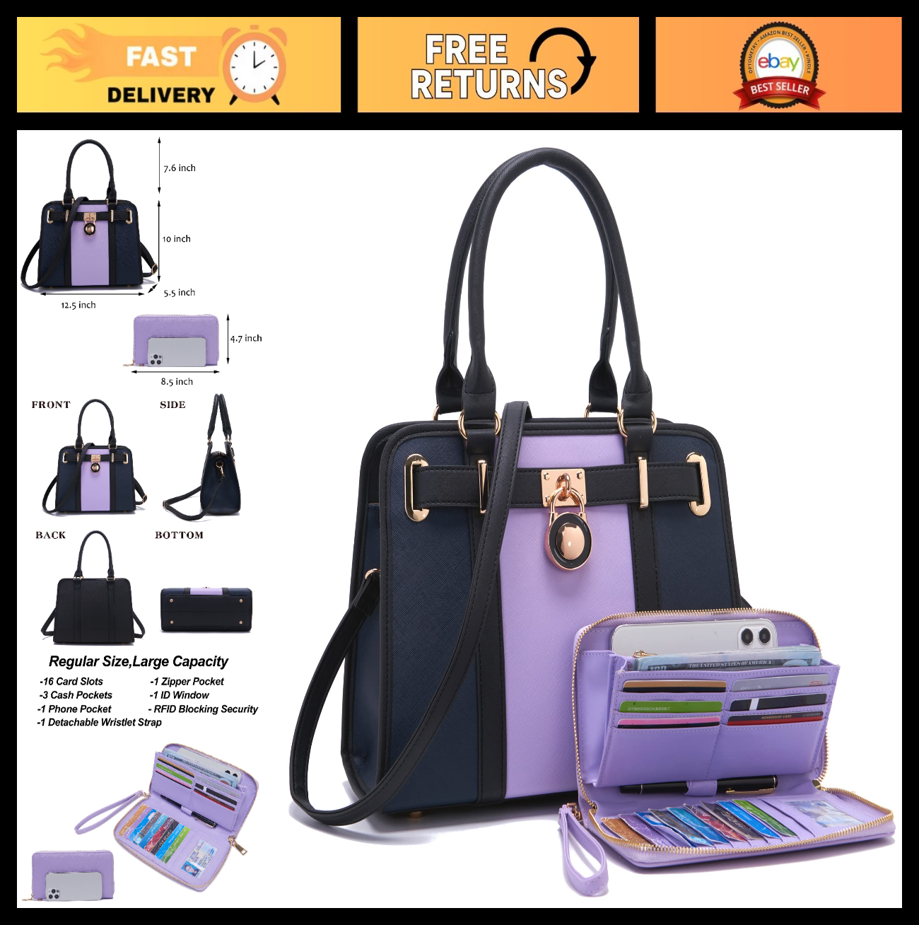 Stylish Structured Satchel Tote Handbag Set for Women with RFID Wallet - Chic &0