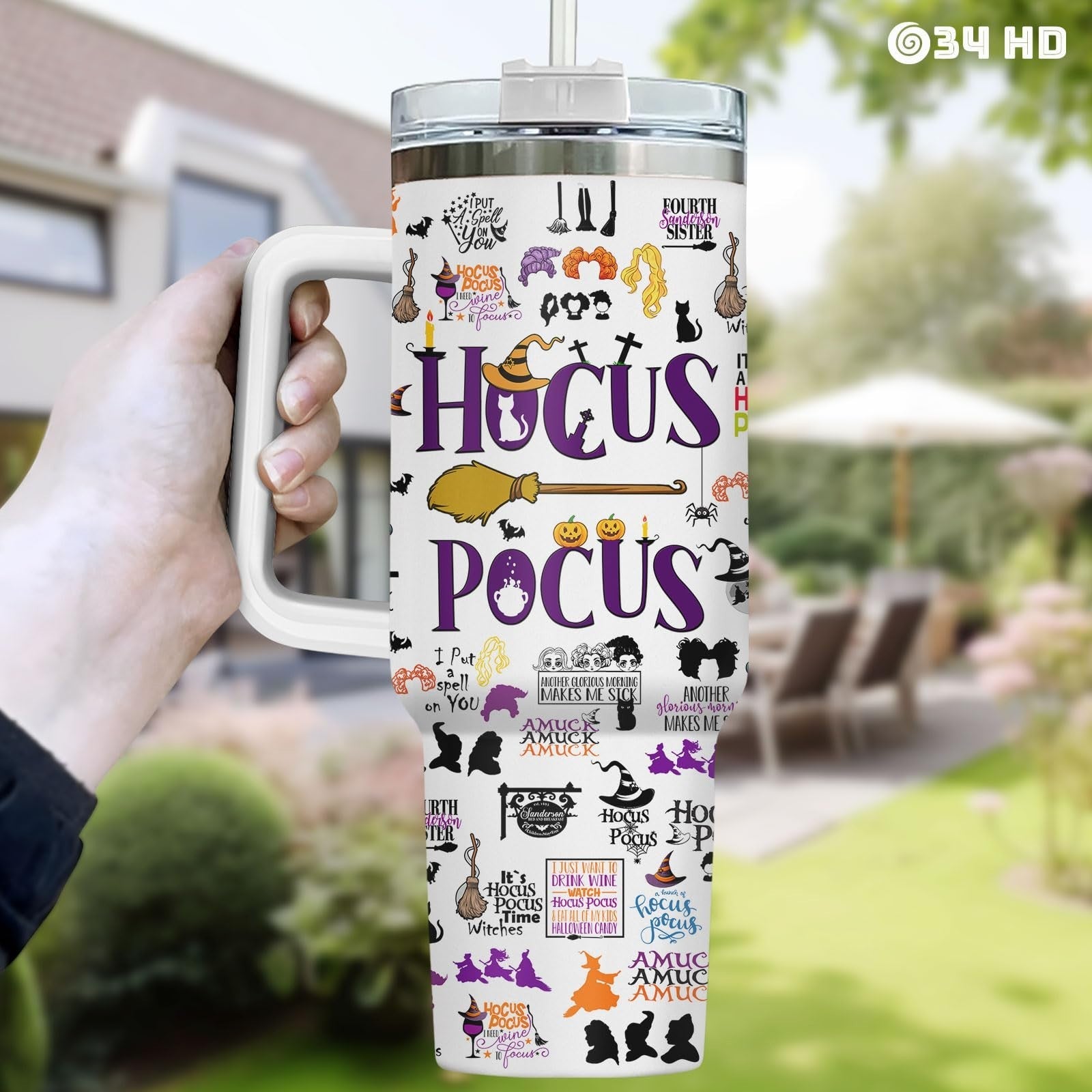 40oz Insulated Tumbler with Handle & Straw   Sanderson Sisters Coffee Mug, Spook6