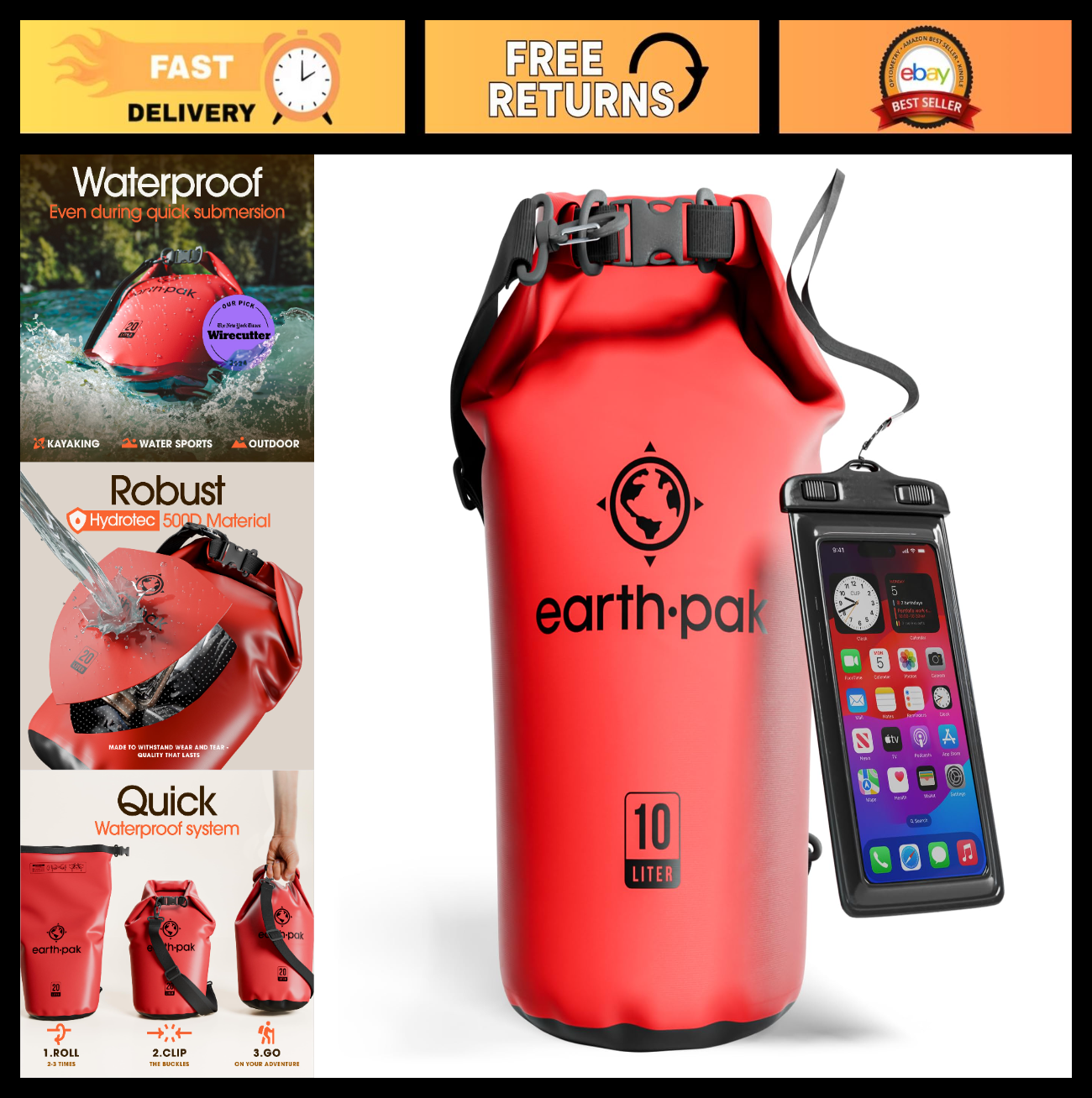 Waterproof Dry Bag Backpack   Roll Top Sack for Kayaking & Outdoor Gear + Phone0