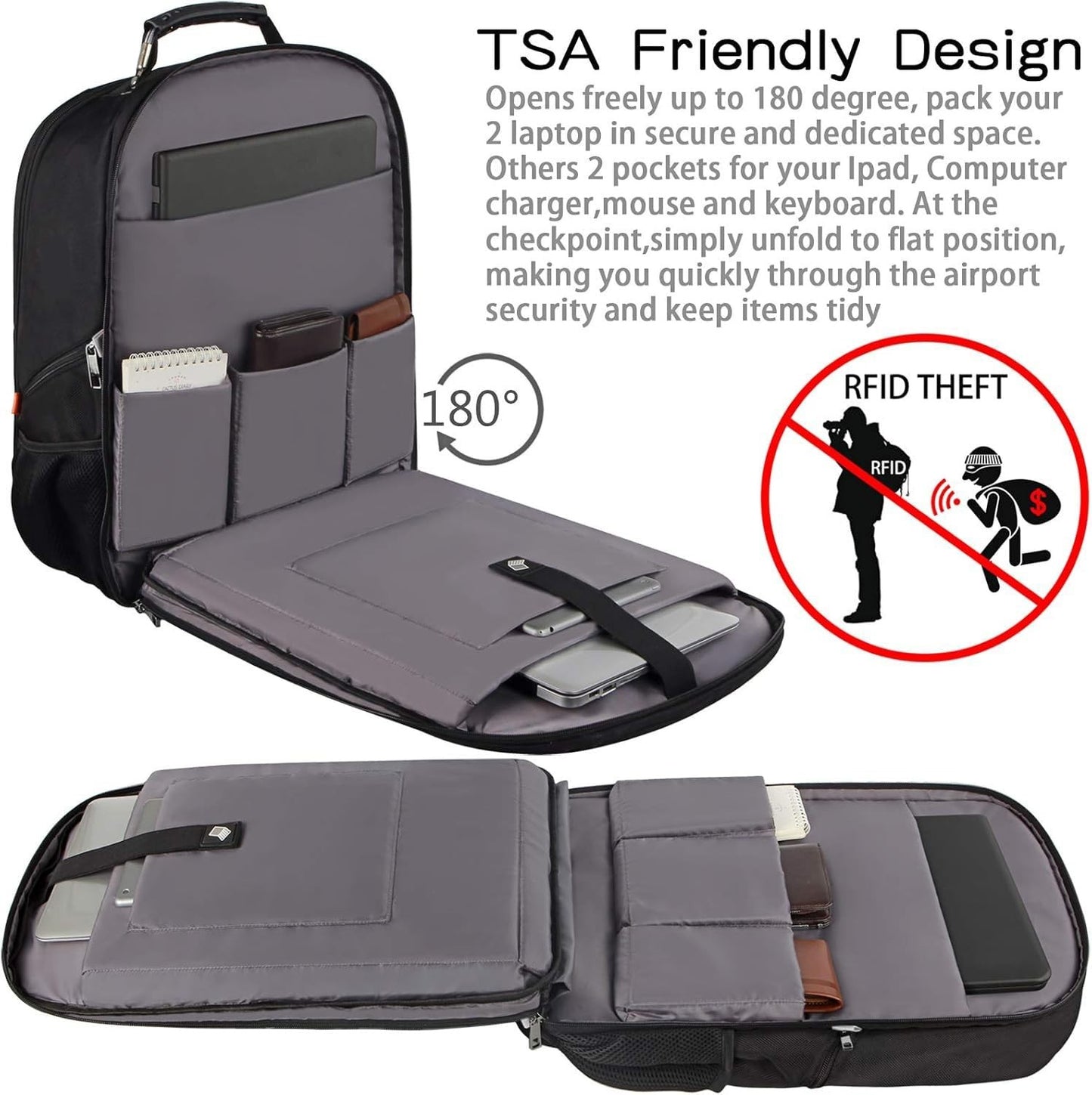 18.4" Gaming Laptop Backpack   Large Capacity, TSA Friendly, RFID Anti Theft, He3