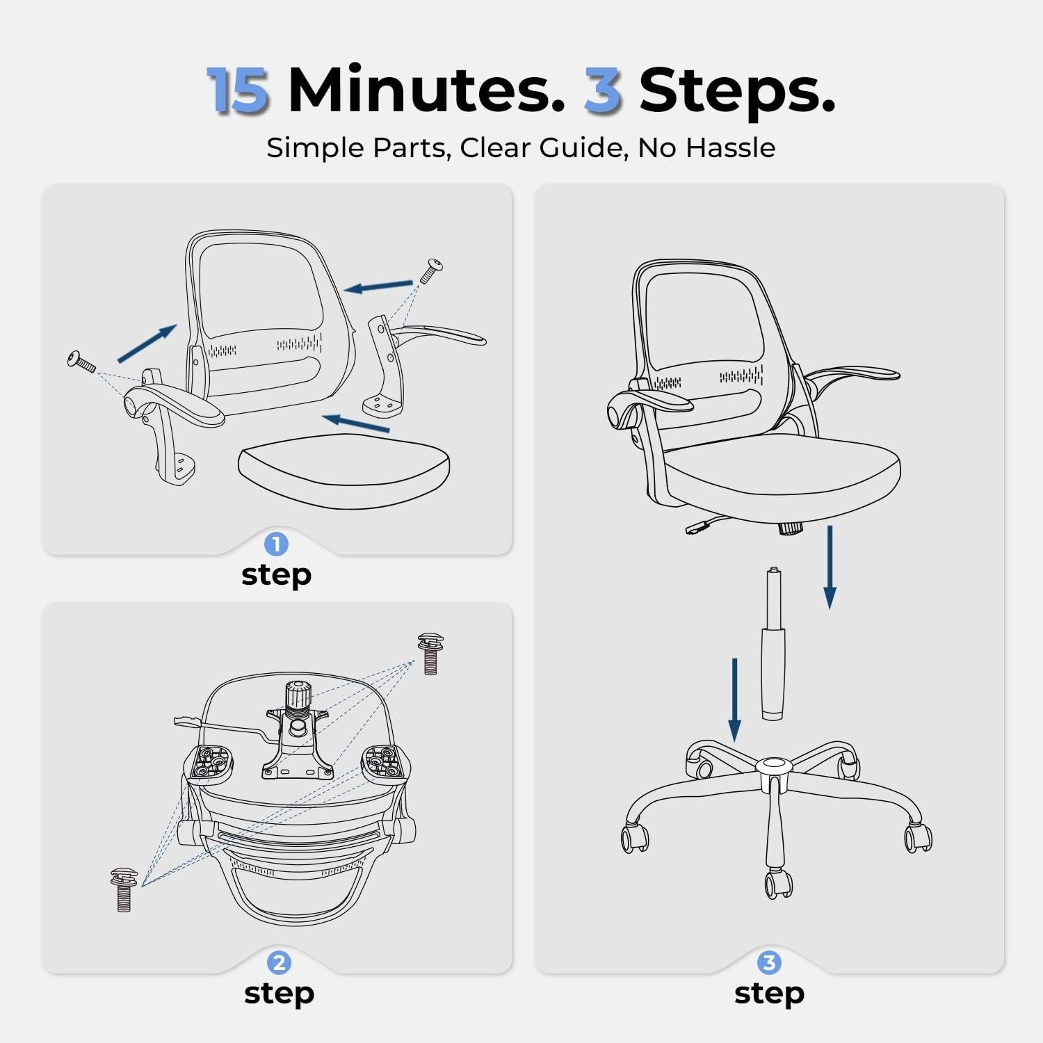 Ergonomic Mesh Office Chair with Flip Up Arms, Breathable Back, 300 lbs Support,7