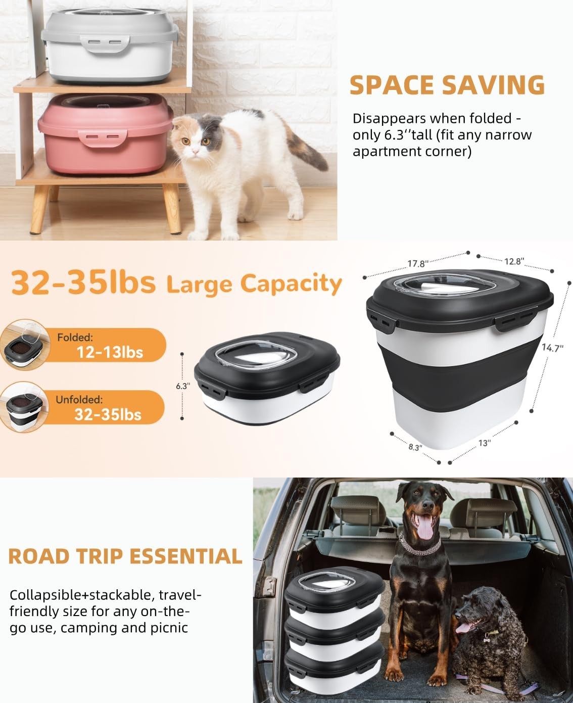 Collapsible Dog Food Storage Container - 30-35 Lbs Capacity, Airtight & Durable8