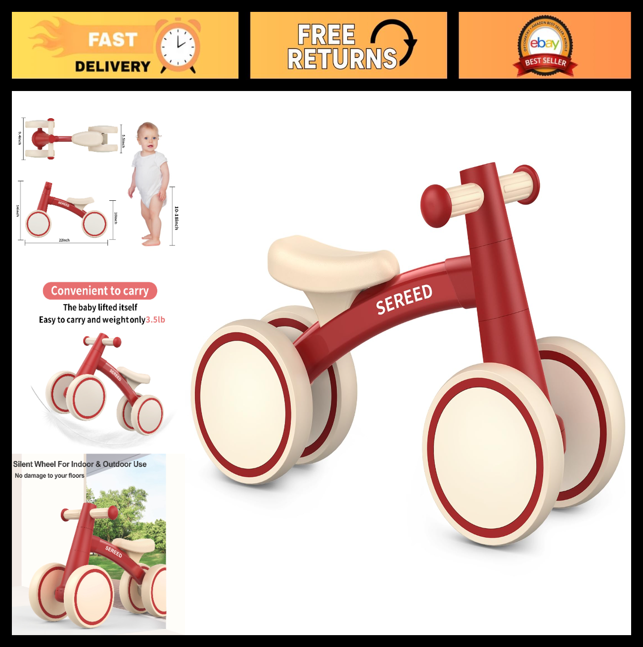 Toddler Balance Bike for 1 Year Old   4 Wheels, First Birthday Gift, 12 24 Month0