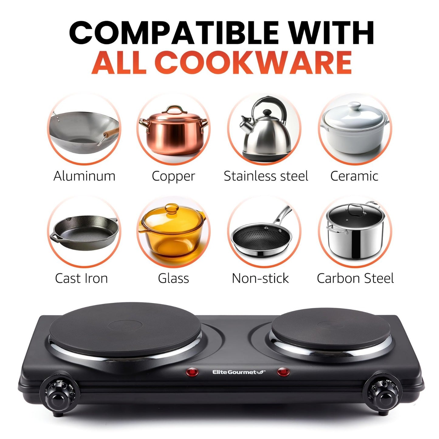 Double Cast Iron Burner Hot Plate 1500W | Adjustable Temp Control, Easy Clean5