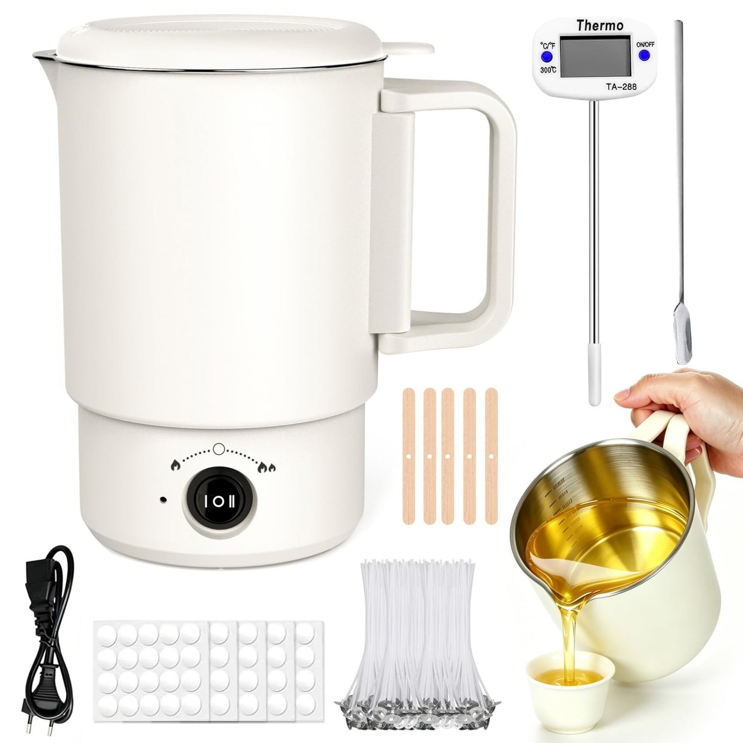 Candle Making Supplies Kit - Electric Wax Melting Pot, 27 OZ, Thermometer & Spou1