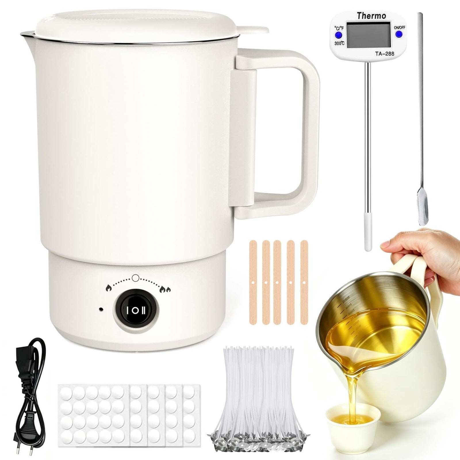 Candle Making Supplies Kit - Electric Wax Melting Pot, 27 OZ, Thermometer & Spou1