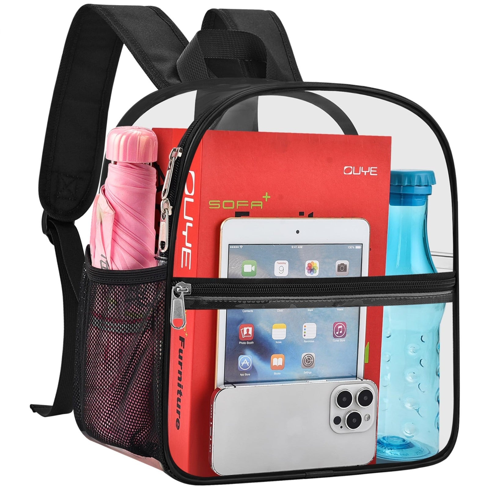 Clear Stadium Approved Backpack - Transparent 12"x6"x11" for Concerts & Events,10