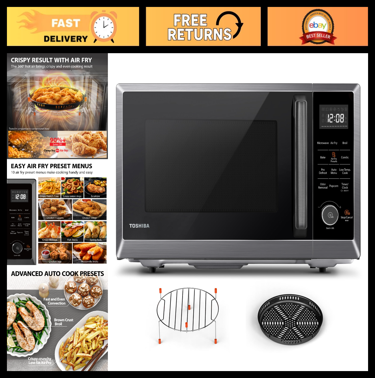 8 in 1 Air Fryer Microwave Combo, 1.0 Cu.Ft, Black Stainless Steel, Convection &0