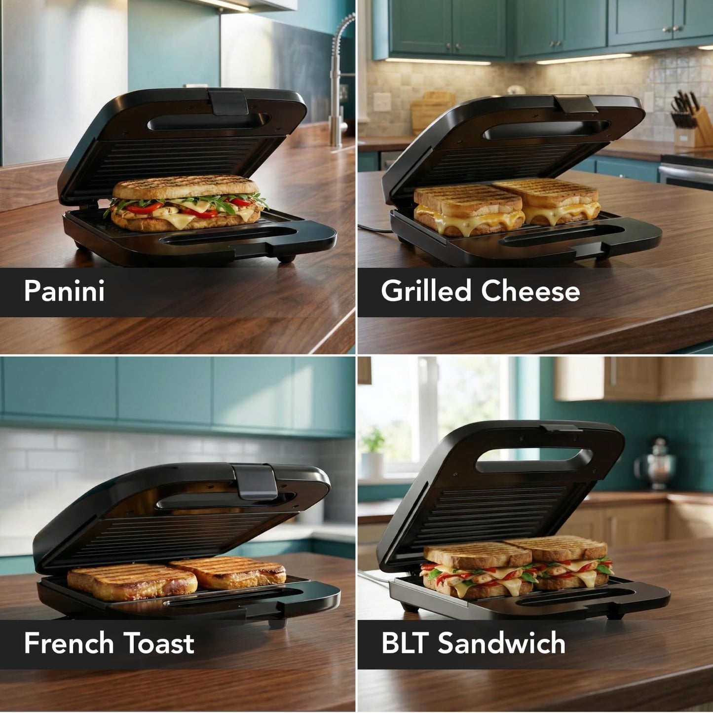 Compact Electric Panini Press Grill - Nonstick Plates, Thermostat Control, LED I5