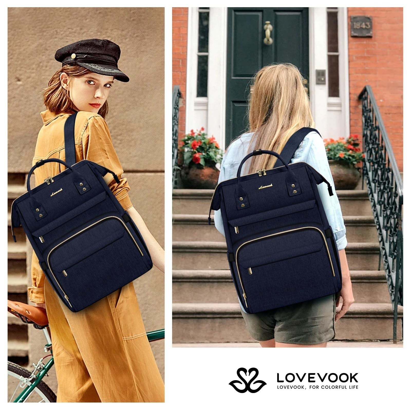 Stylish 15.6" Laptop Backpack for Women, Waterproof Travel Bag with USB Port, Pe2