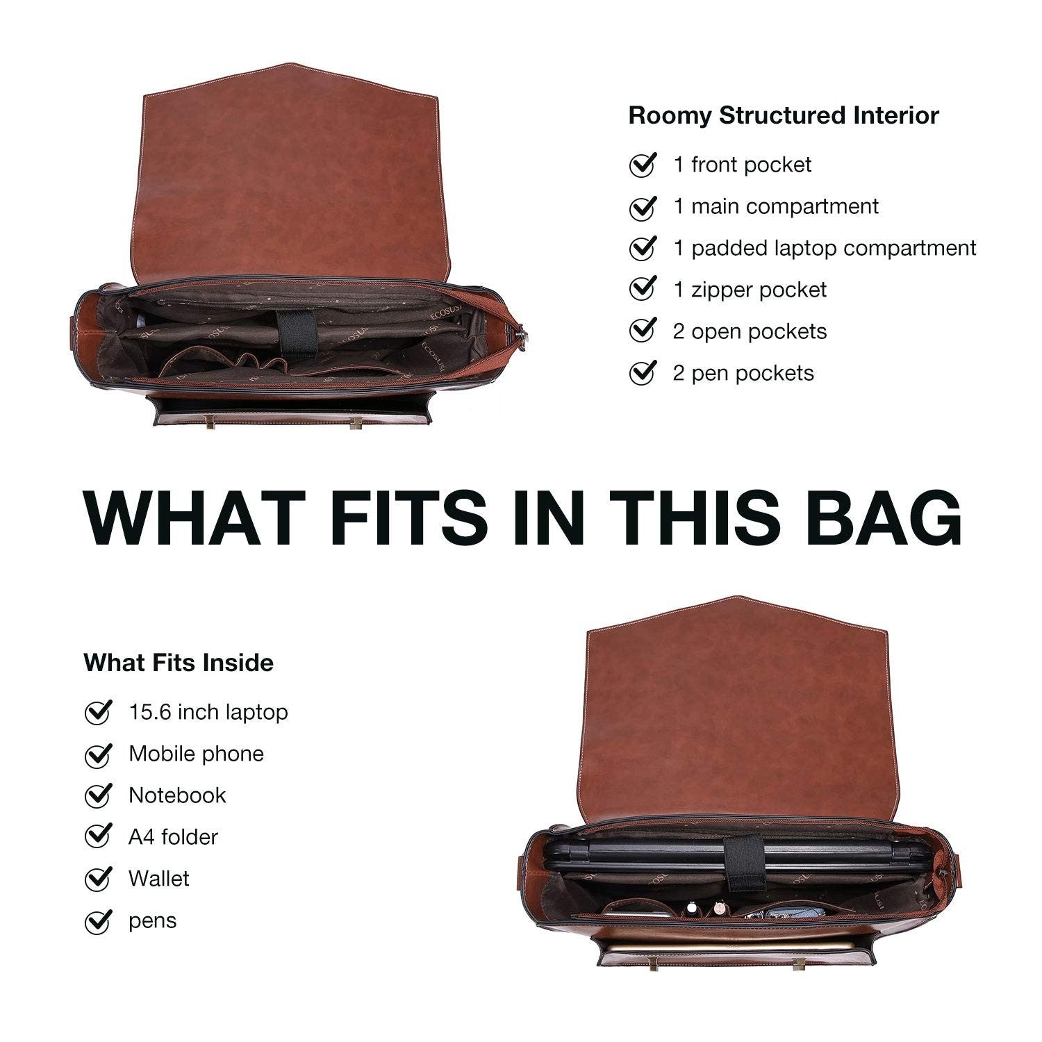 Vegan Leather Laptop Backpack Briefcase for Women, 15.6" Satchel Work Bag - Coff3