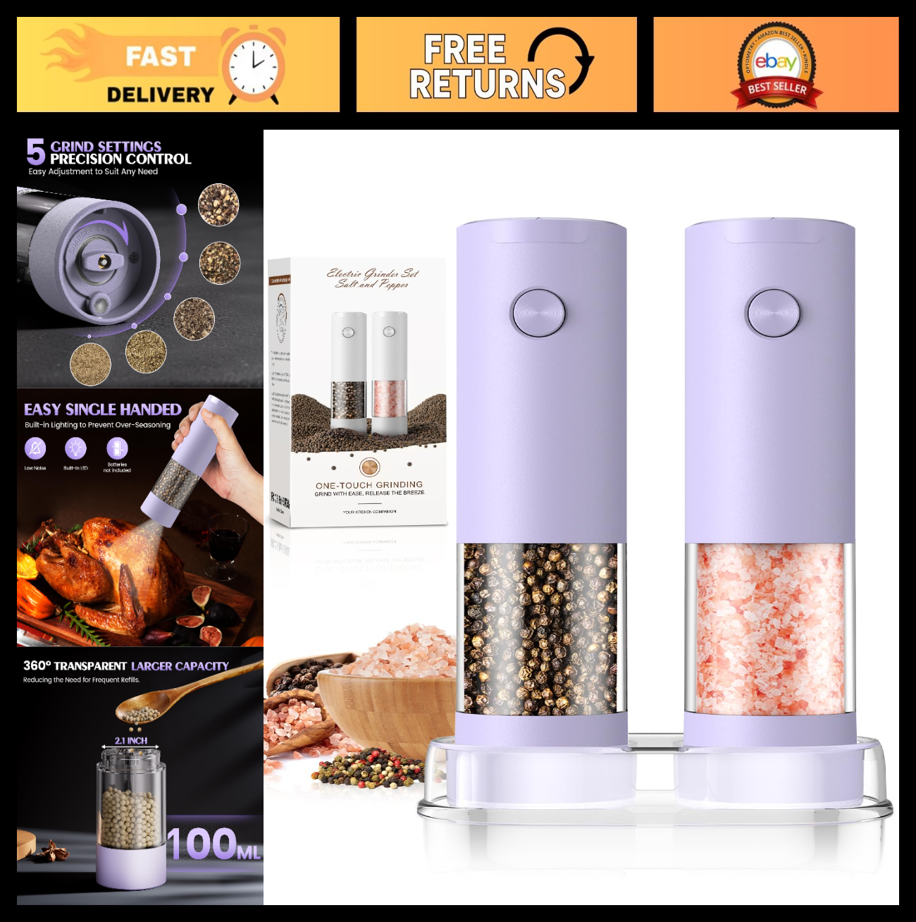 Automatic Salt and Pepper Grinder Set   Adjustable Coarseness, Kitchen Accessori0