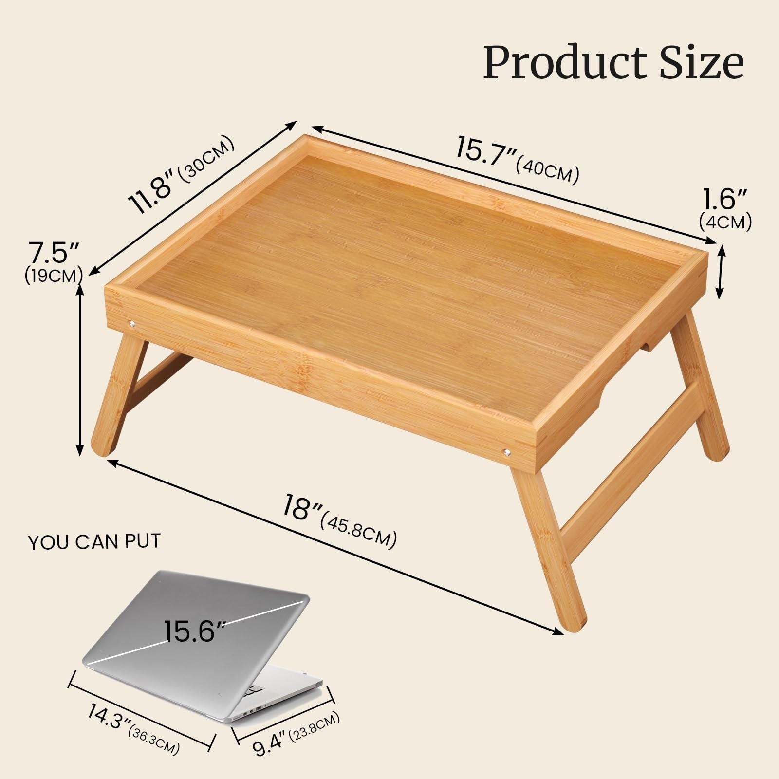 2 Pack Bamboo Folding Bed Tray Tables - Breakfast & Snack Serving Trays, Laptop2