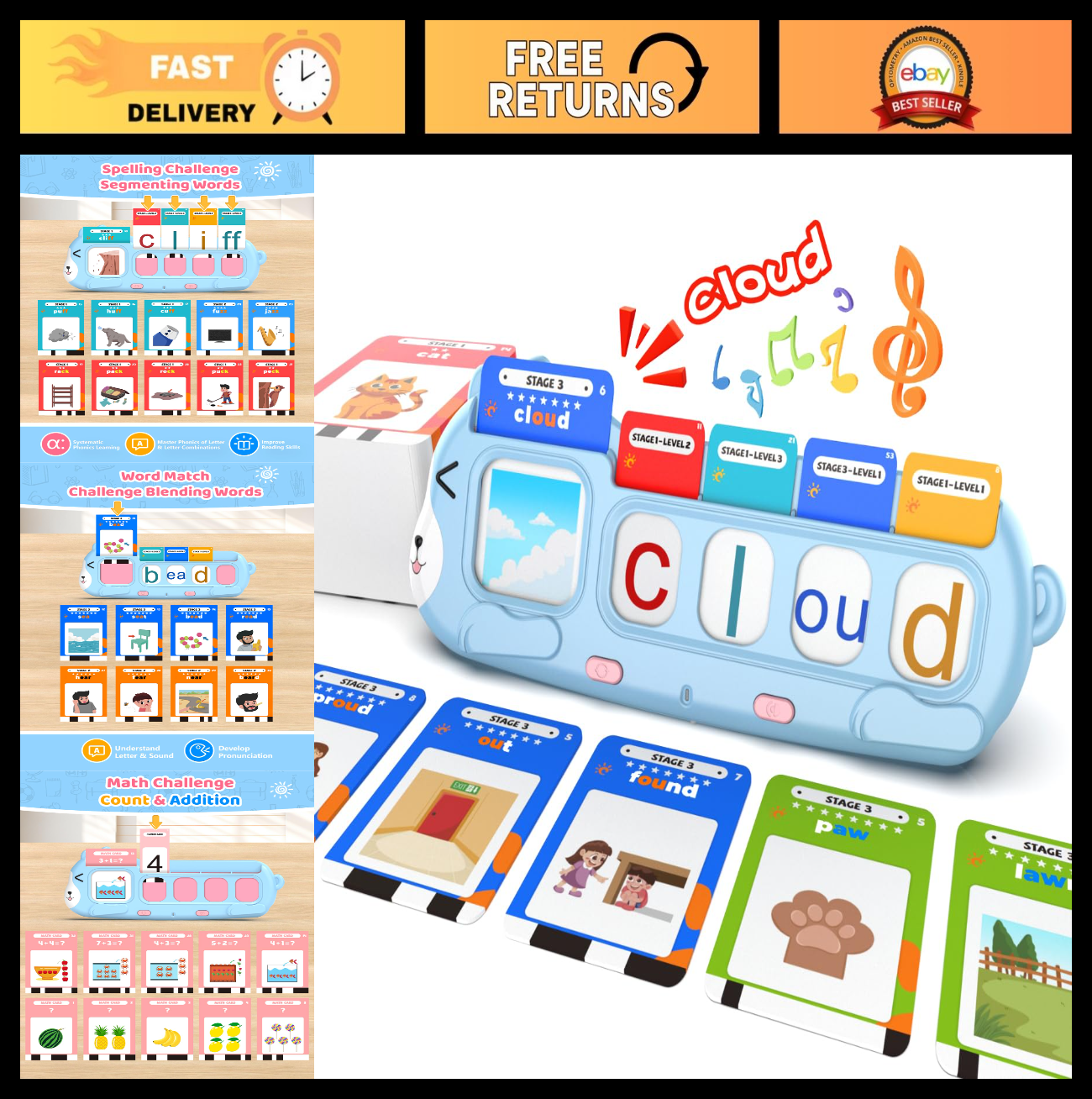 Phonics Learning Toy for Kids - Talking Flash Cards, Sound Machine, Math & Readi0