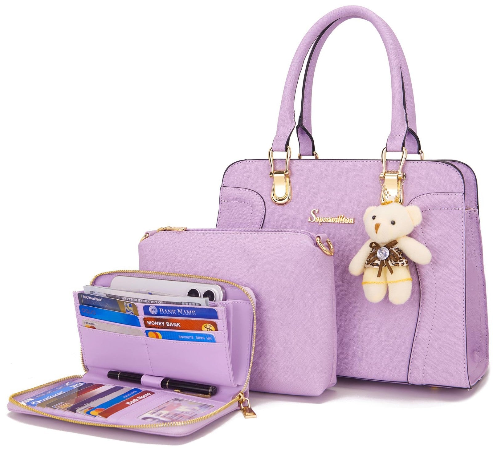 Stylish 3-Piece Handbag Set for Women - Shoulder Bag, Satchel & Wallet Combo1