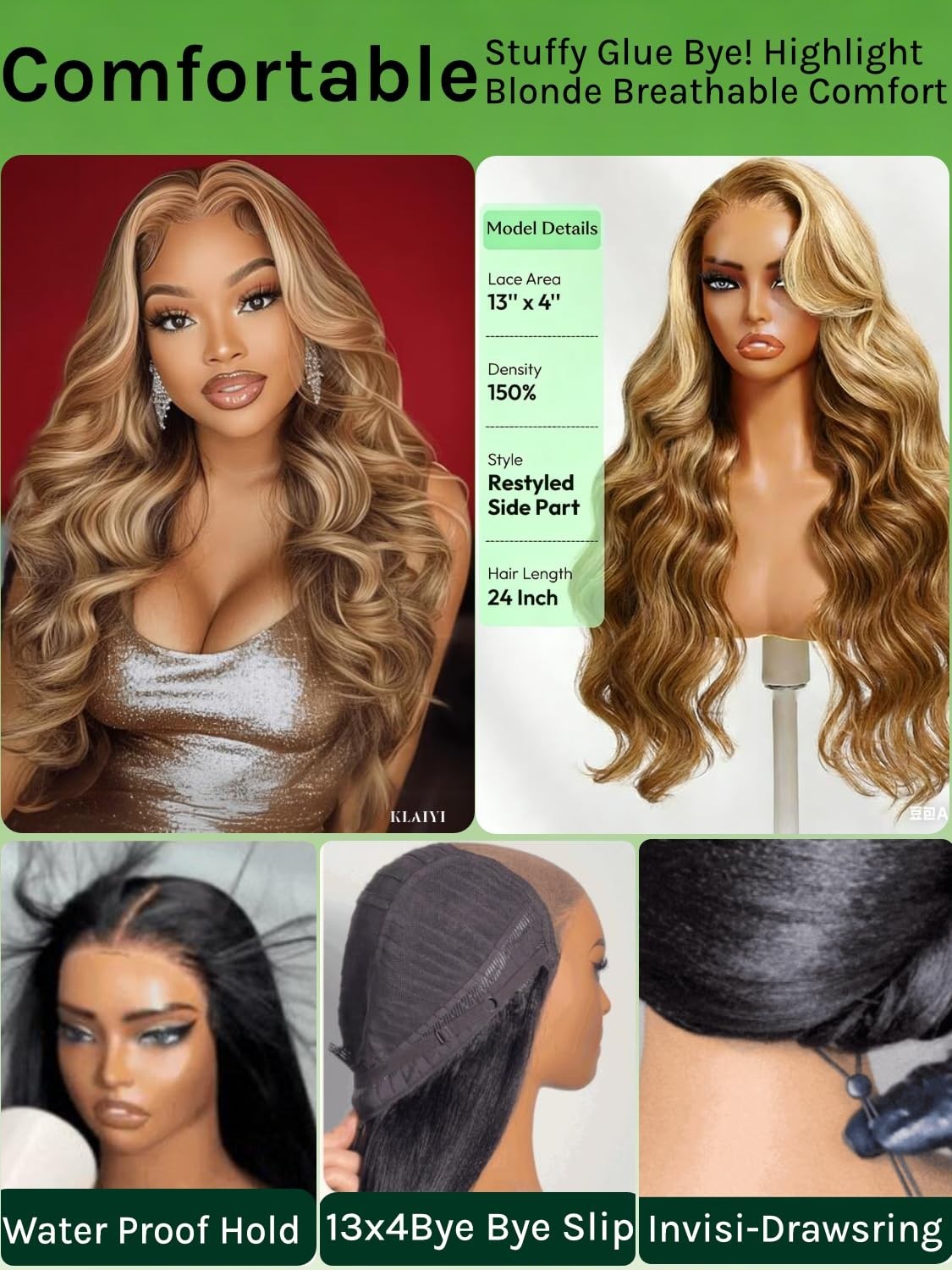 20-Inch Honey Blonde Highlight Body Wave Lace Frontal Wig - Glueless, Pre-Plucke3