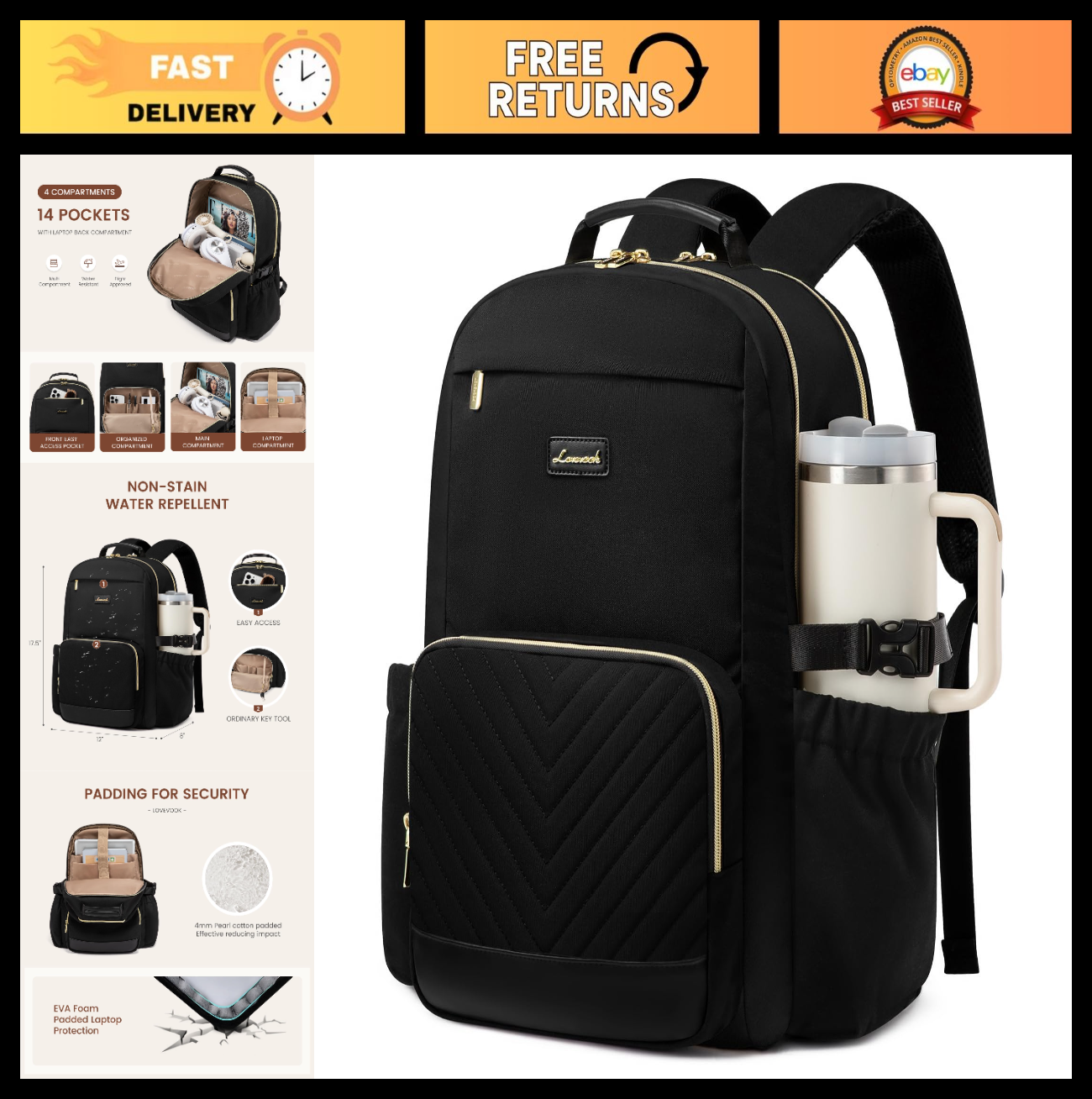 Stylish Waterproof Laptop Backpack for Women, 15.6" Large Capacity Travel Bag, P0