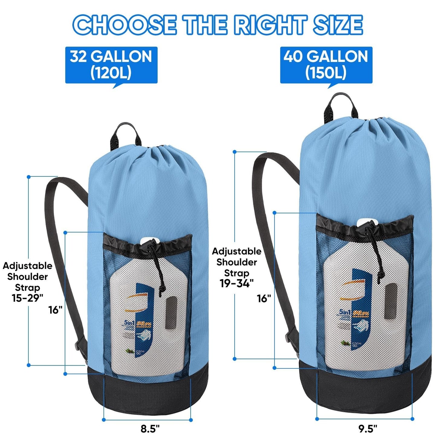Large 120L Laundry Bag Backpack - Durable 900D Oxford Fabric, Mesh Pockets, Trav2