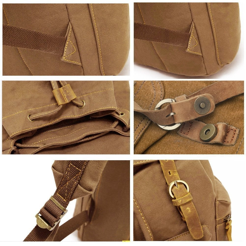 Vintage Canvas Backpack with Leather Trim, Padded Laptop Sleeve 12" 17", Travel3