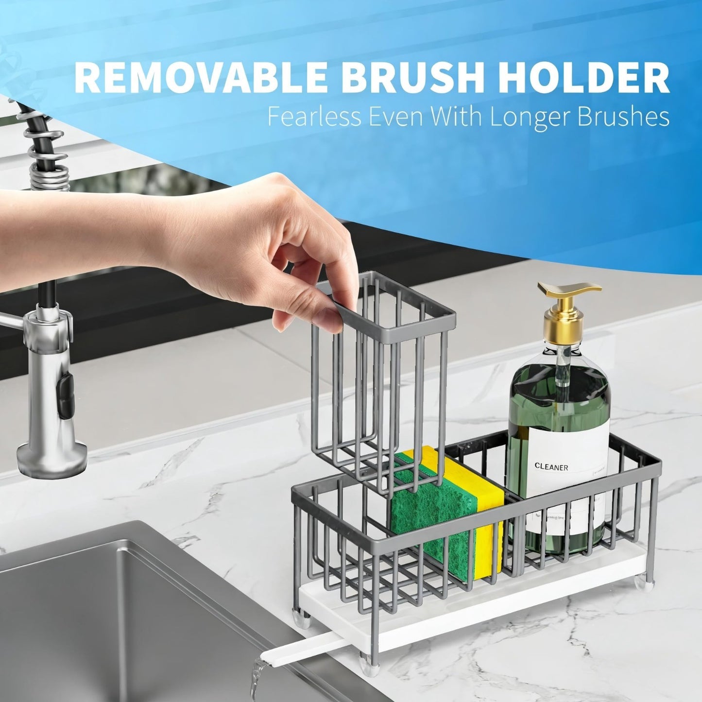 Kitchen Sink Sponge Holder Caddy Organizer, Rustproof 304 Stainless Steel, Gray4