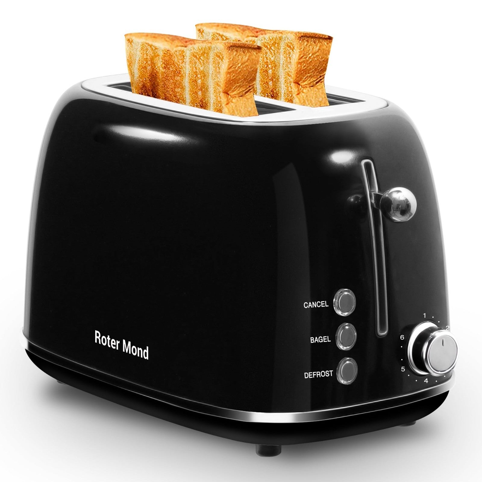 Retro Stainless Steel 2 Slice Toaster with Bagel, Defrost, 6 Shade Settings, Bla1