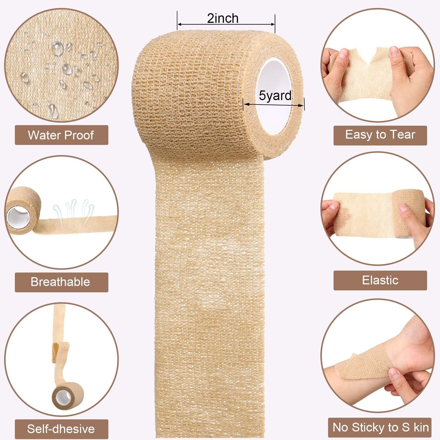 48 Pack Self Adhesive Wrap Bandage 2" x 5 Yards   Elastic Cohesive Tape for Spor2
