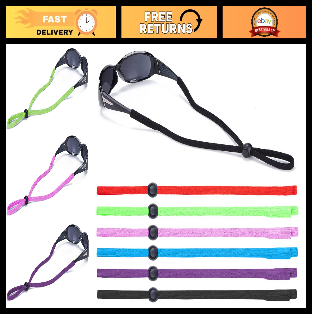 6-Pack Eyeglass Straps - Universal Lanyard Retainer Cord for Reading, Sports & S0