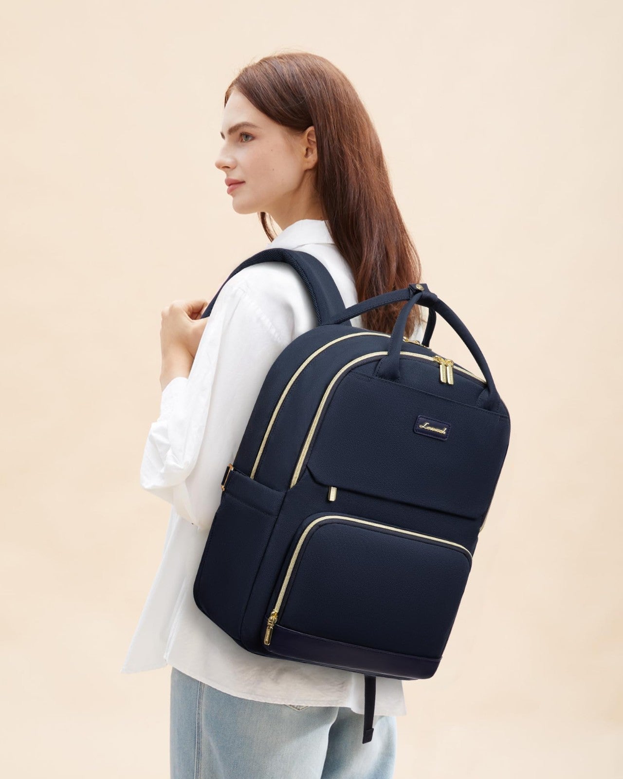 Stylish Waterproof Laptop Backpack for Women, 15.6" Travel Bag with Tumbler Hold2