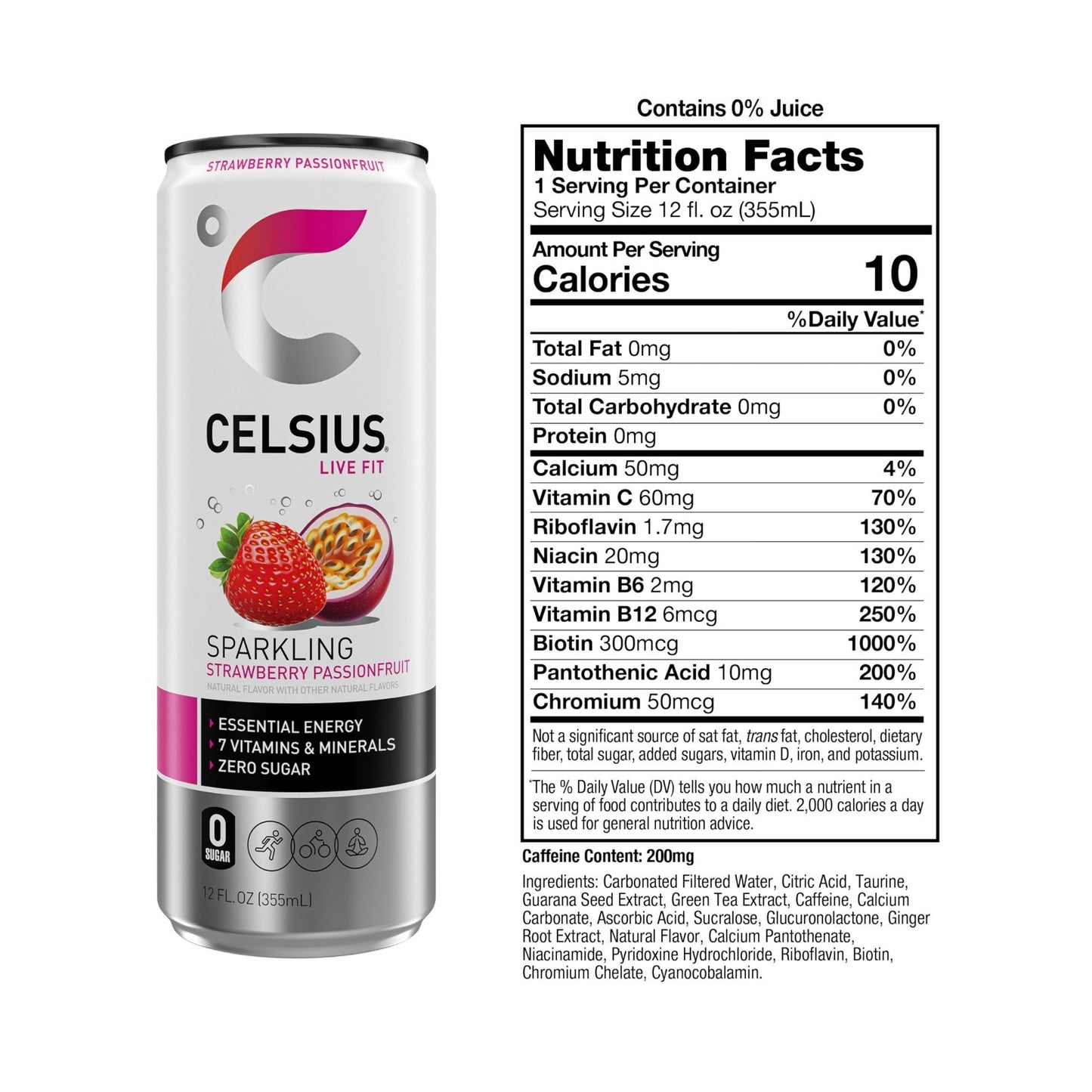 Sugar Free Energy Drink   Sparkling Strawberry Passionfruit, 12 Fl Oz, Pack of 12