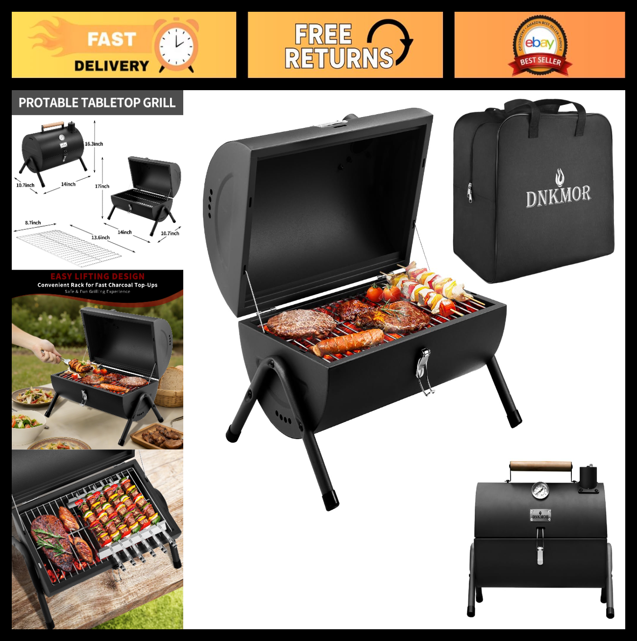 Portable Charcoal Grill - Compact Tabletop BBQ Smoker for Outdoor Cooking, Campi0