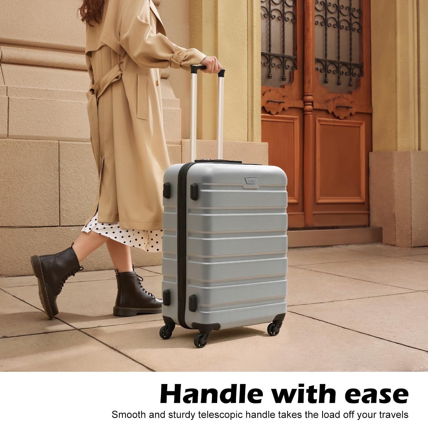 Lightweight 3-Piece Hardshell Luggage Set, 360° Spinner Wheels, TSA Lock, Silver2