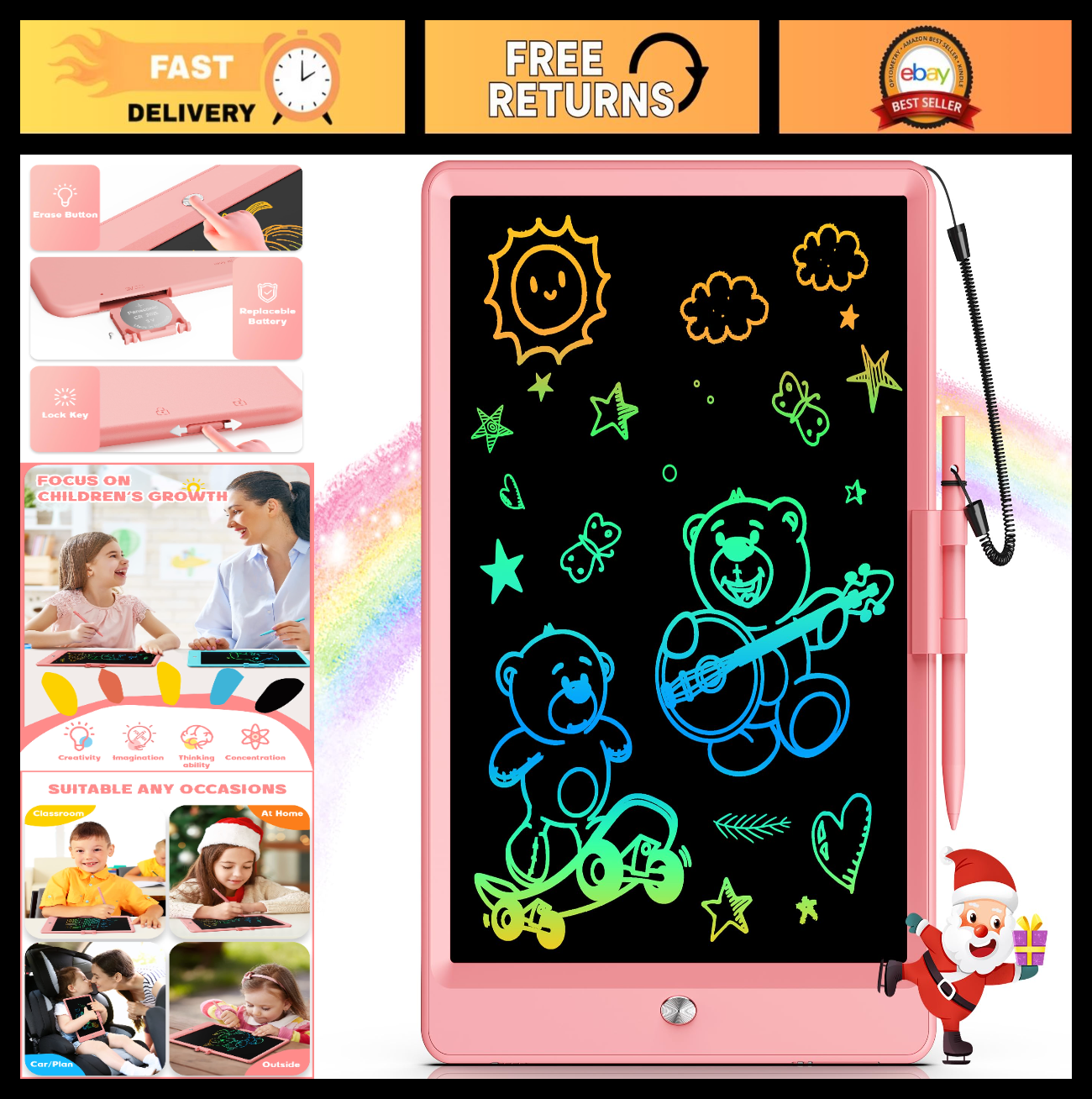 10" LCD Writing Tablet for Kids   Electronic Doodle Pad, Educational Gift for Ag0