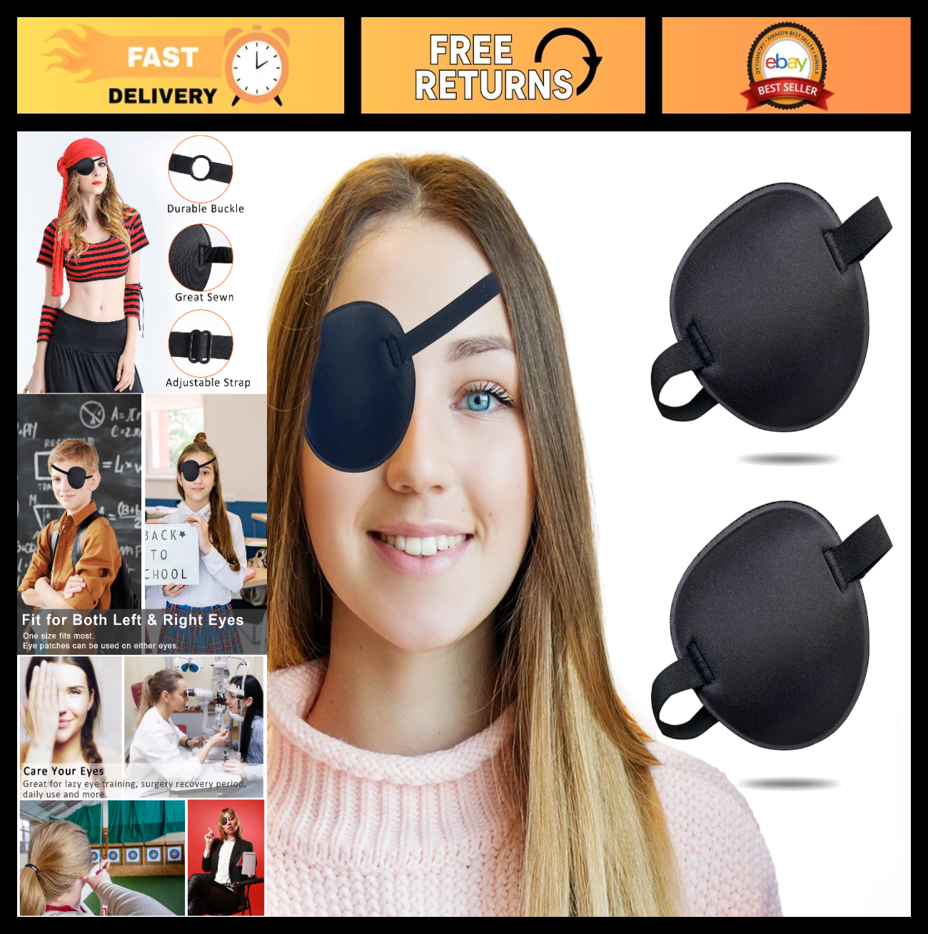 Adjustable Eye Patch Set for Adults & Kids | Soft Breathable Amblyopia Therapy0