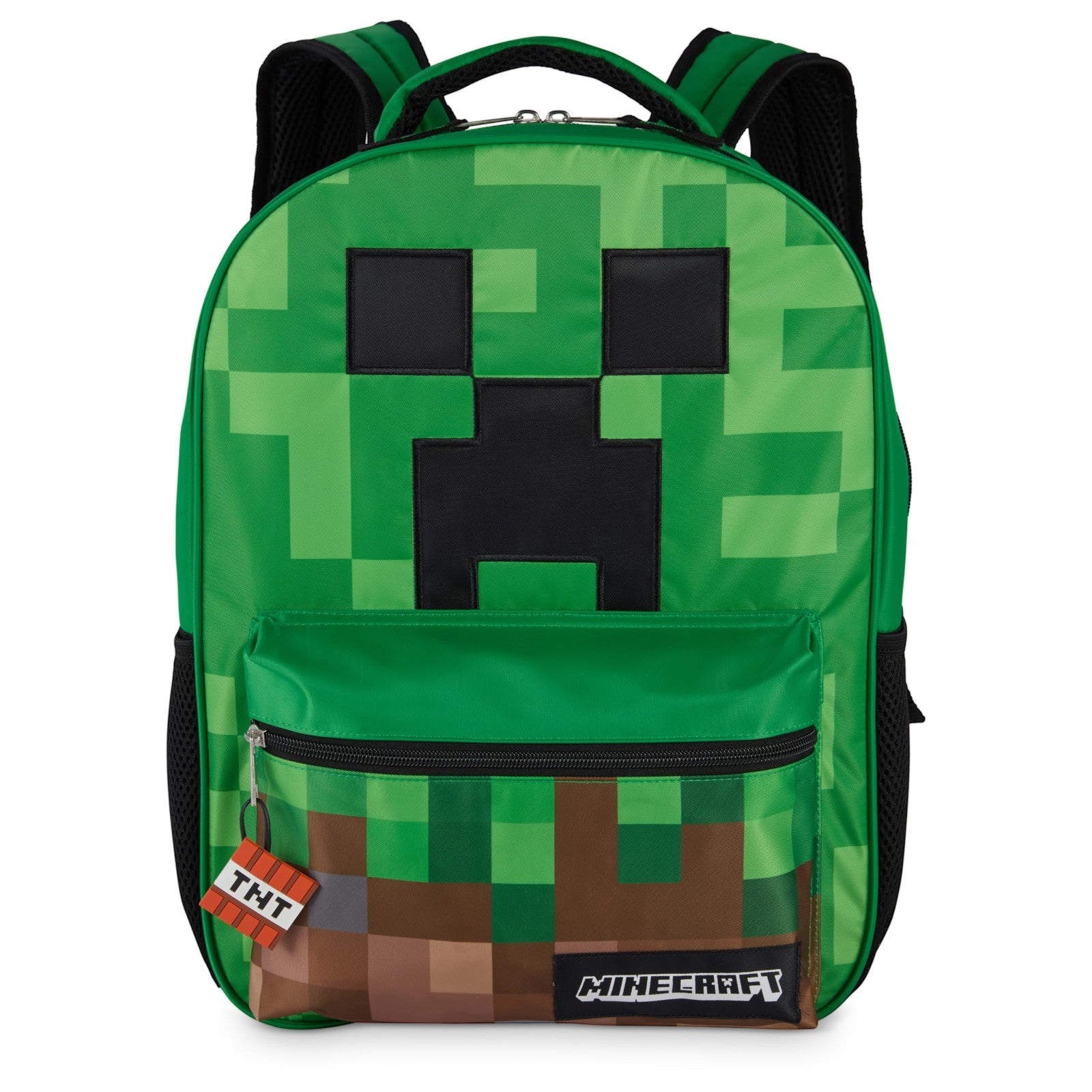 Minecraft Creeper Backpack for Kids, Big Face School Bag with Front Pocket & TNT1