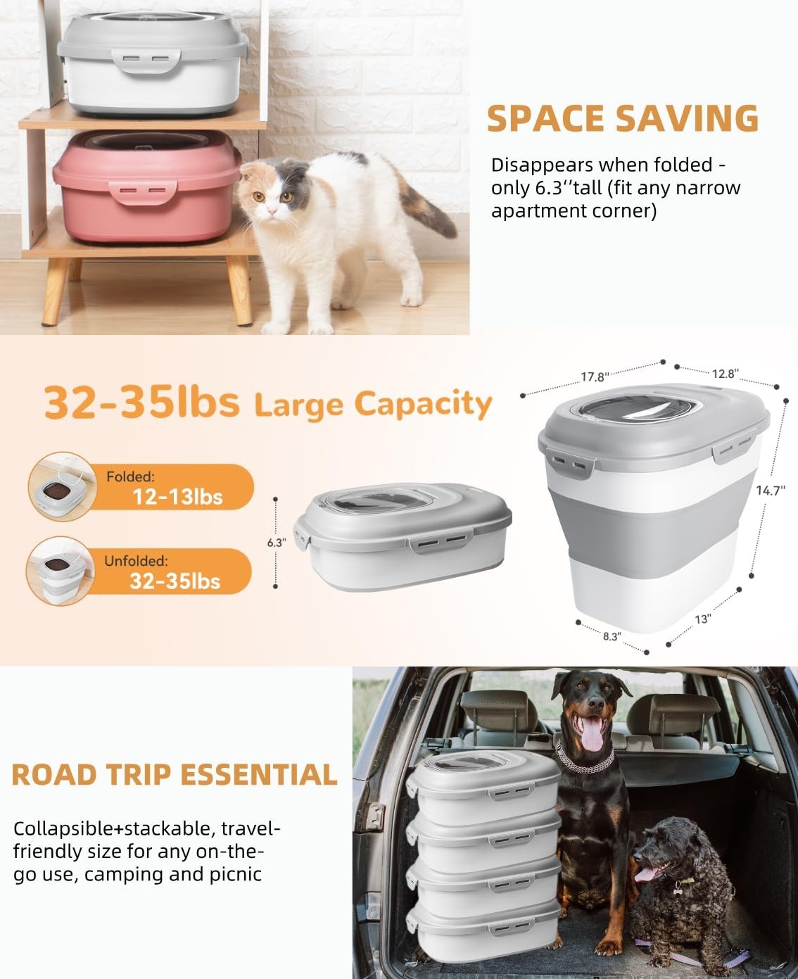 Collapsible Dog Food Storage Container - 30-35 Lbs Capacity, Airtight & Durable8
