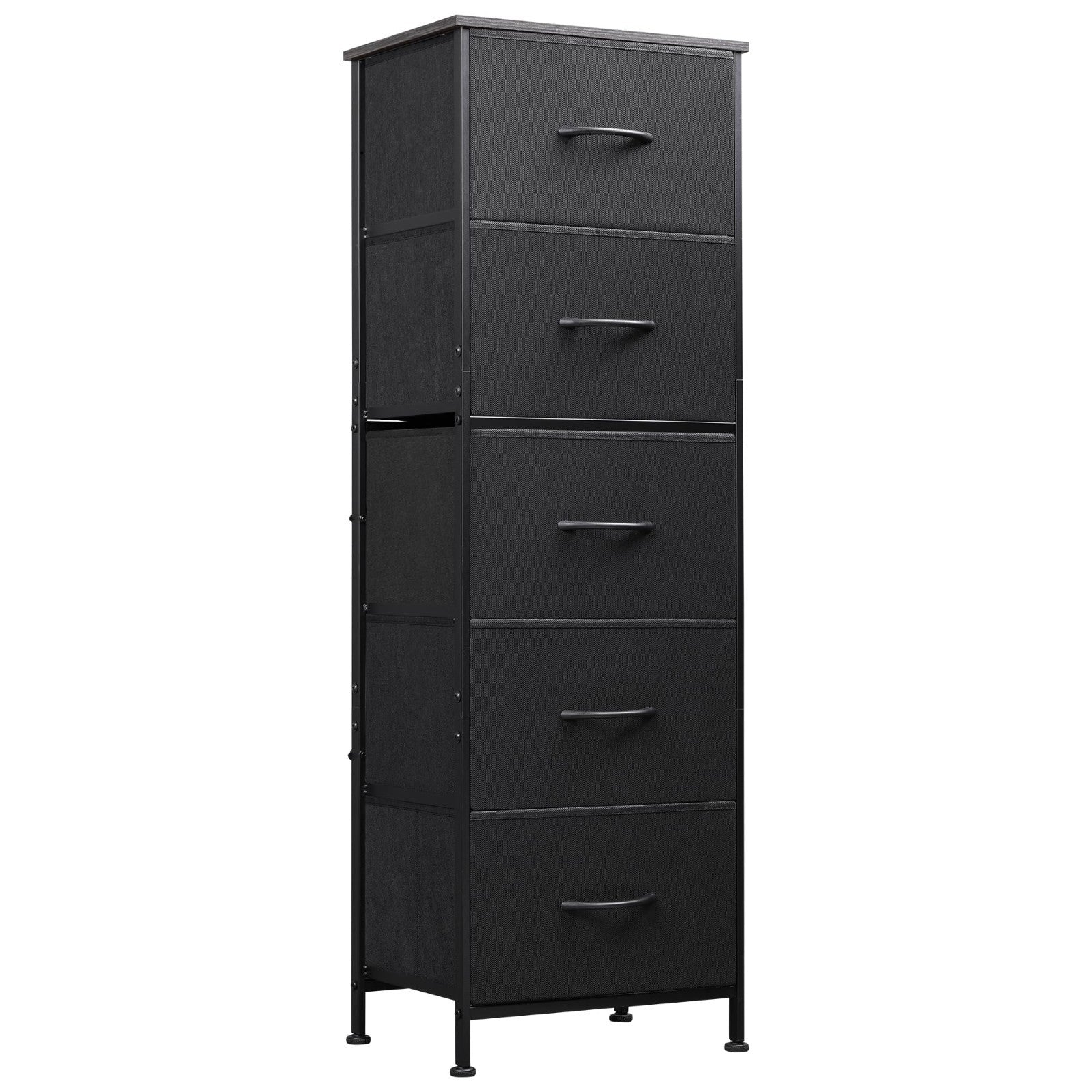 Tall Dresser for Bedroom - 5 Drawer Vertical Fabric Chest, Charcoal Black, Space1