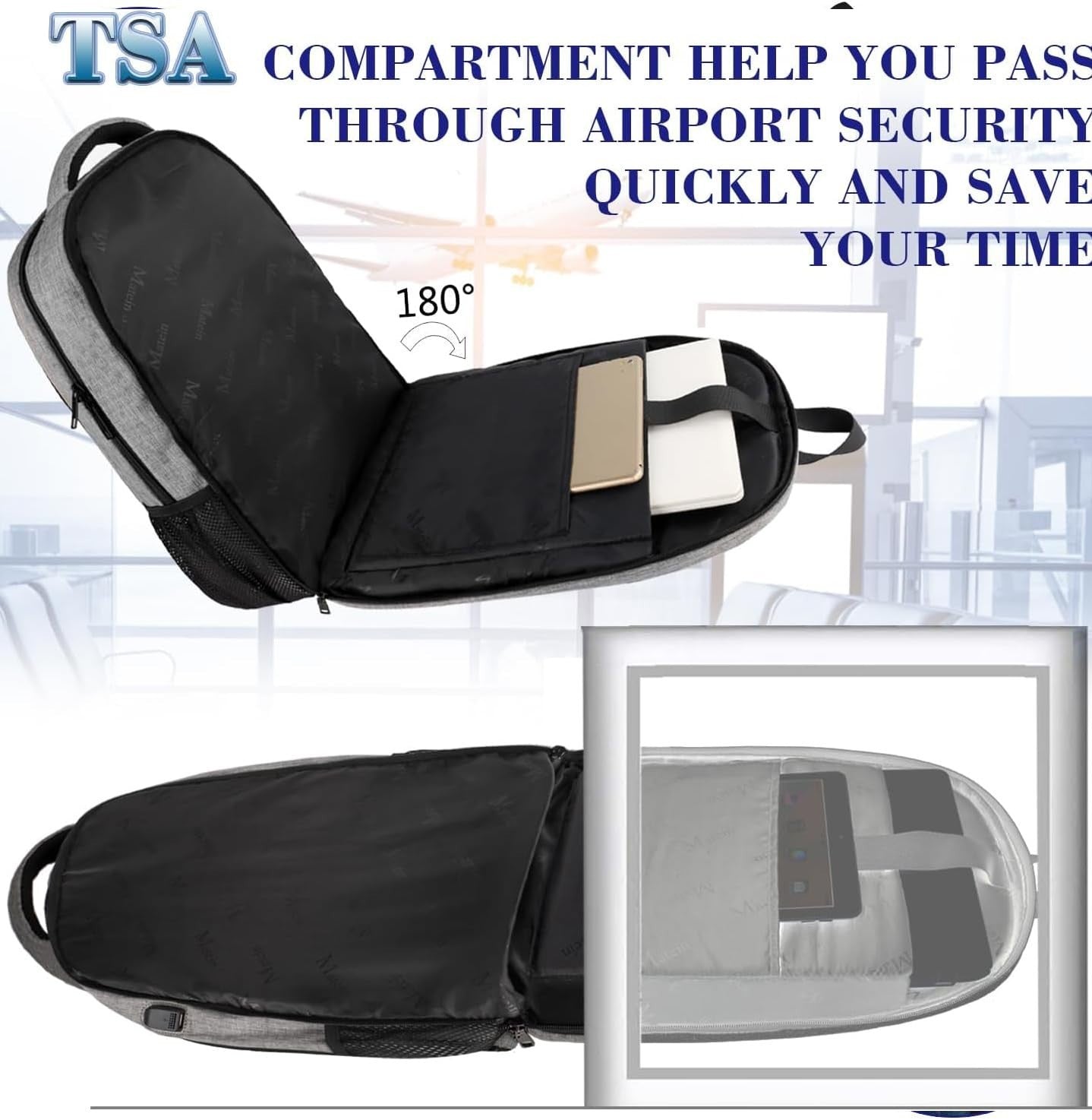 17" TSA Friendly Travel Laptop Backpack   Grey, Unisex, Water Resistant, Durable6
