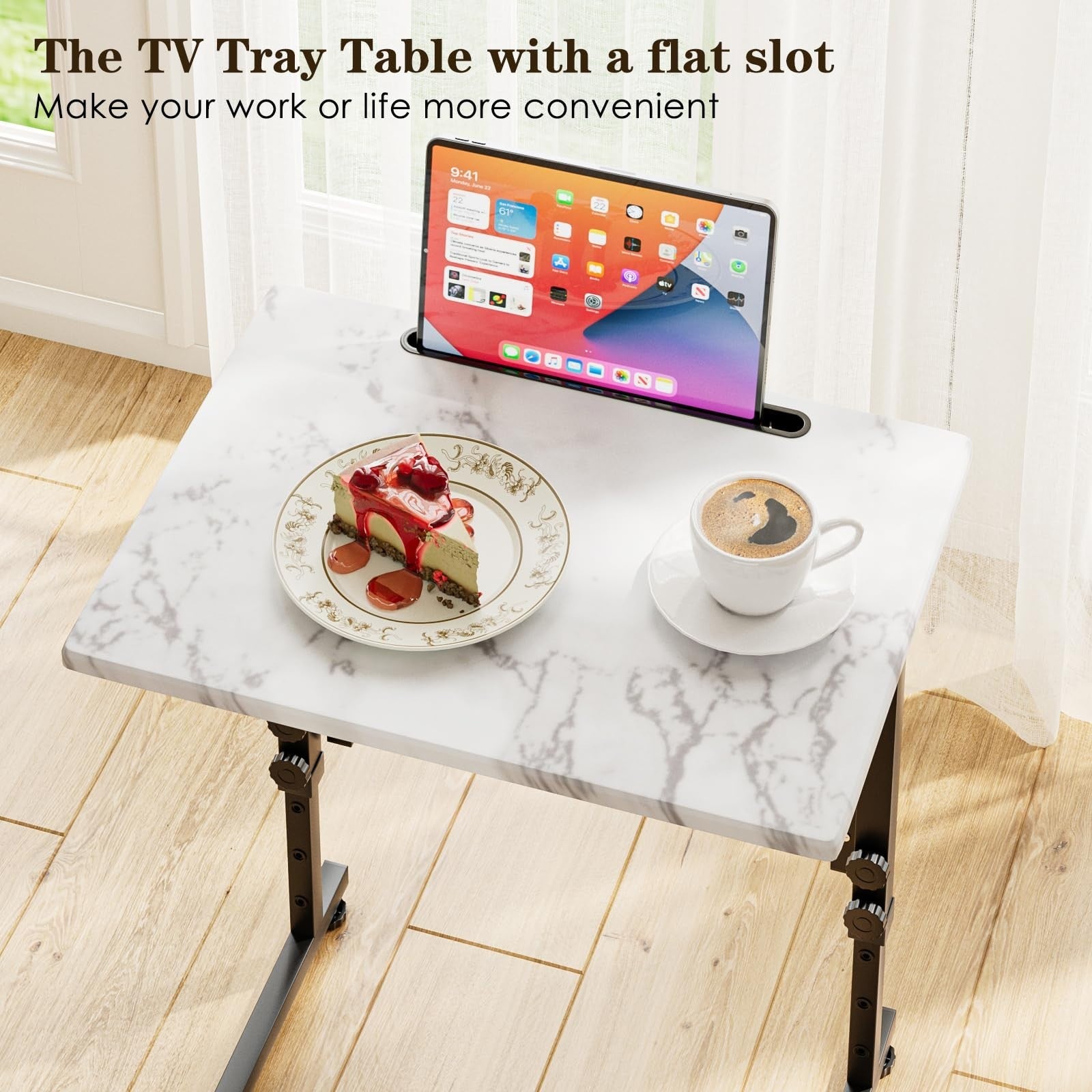 Folding C-Shaped TV Tray Table - Adjustable, Slide Under Couch, No Assembly, Mar4
