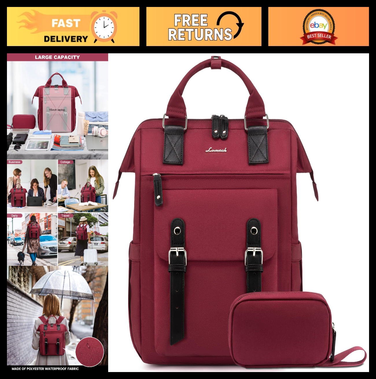 Stylish 15.6" Laptop Backpack for Women   Work, Travel, College, Commuter Bag, W0