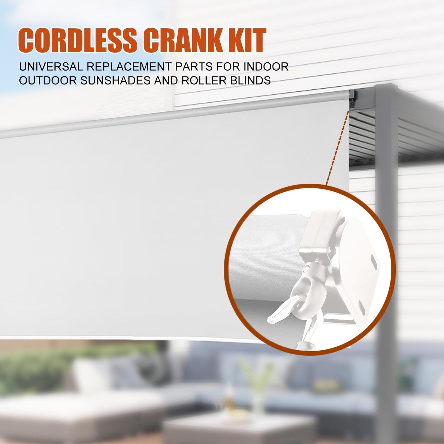 Cordless Crank Kit for Roller Blinds, Outdoor Shade Mounting Bracket, White6