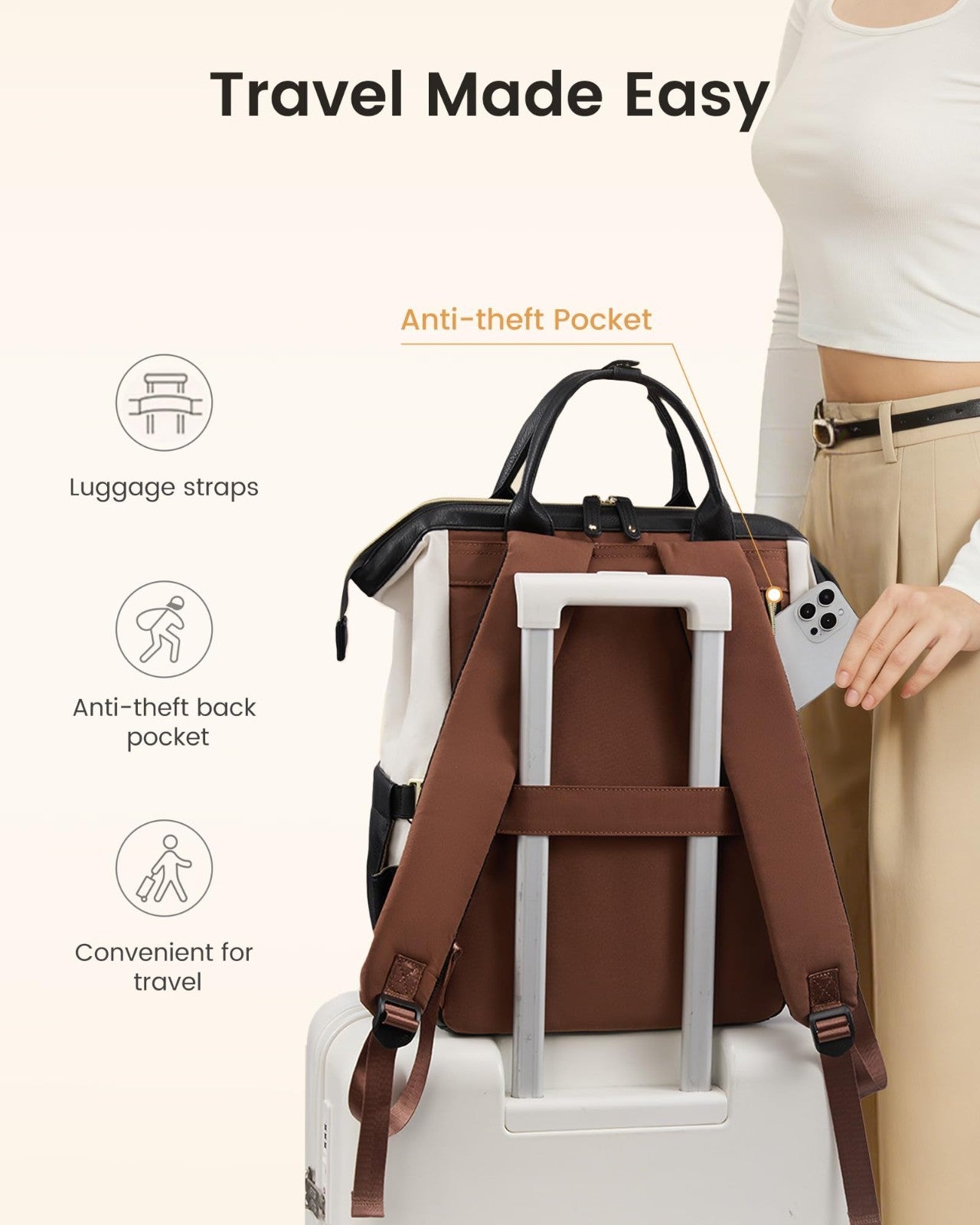 Stylish 15.6" Laptop Backpack with Tumbler Holder, Travel Bag for Work & College5